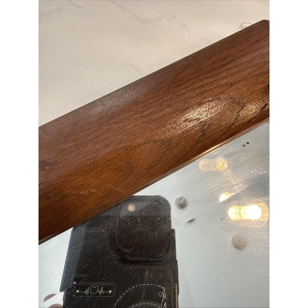 Vintage Oak Framed Octagon Hanging Mirror 27x19